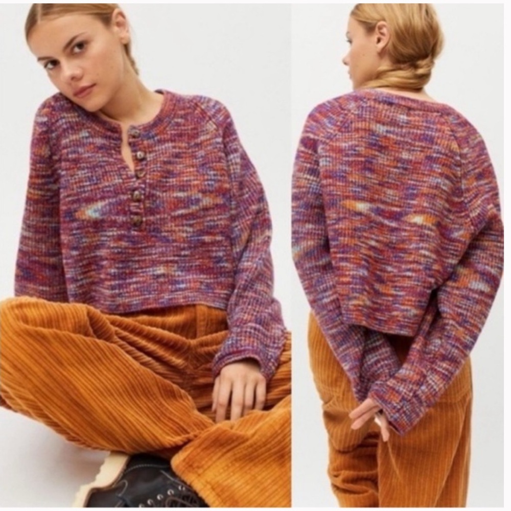BDG Urban Outfitters Multicolor Space Dye Cropped Henley Pullover Sweater S
